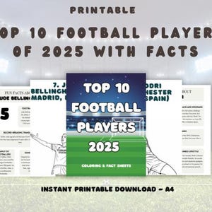 2025 voetbalsterren kleurboek, factsheets topvoetballer, voetbalspeler kleurplaat, kinderen leren cadeau, voetbal kleurplaat, voetbal kleur
