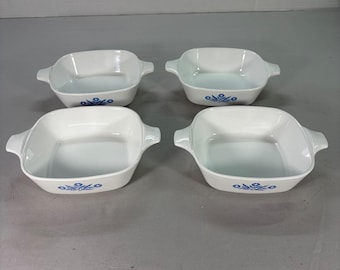 Corning Ware Blå Kornblomma P-41-B 355 g Liten Pannsats med 4 Vit Blå Fyrkantig