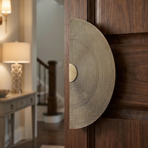 Handcrafted Solid Brass Door Handle Oriental Circle Design