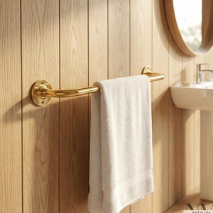 Handcrafted Solid Brass Towel Bar, Sleek Polished Bathroom Hardware