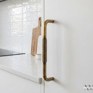 Handcrafted Solid Brass Cabinet Handle with Coiled Wire Grip Vintage Industrial Design