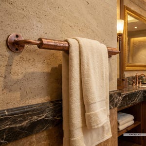 Handcrafted Antique Copper Towel , Engraved Moroccan Style Bathroom Towel Rod