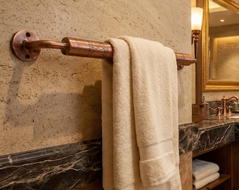Toalla de cobre antigua hecha a mano, barra de toalla de baño de estilo marroquí grabada.