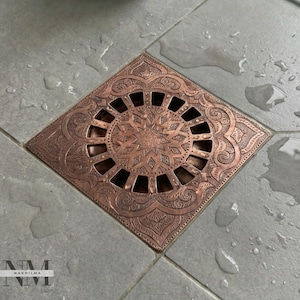 Handcrafted Copper Floor Drain Cover, Moroccan Engraved Shower Drain