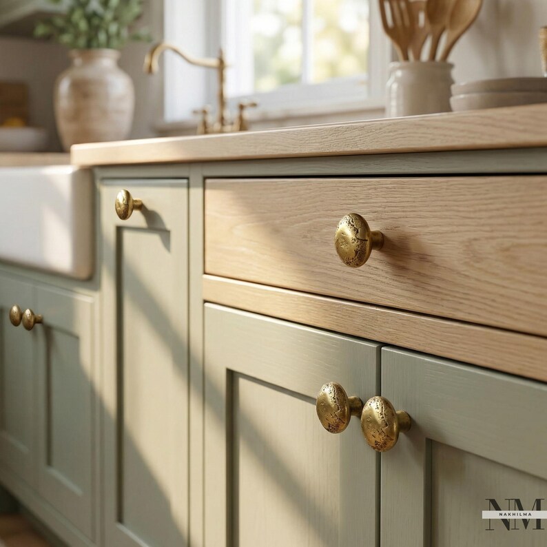 Conjunto de 2 puxadores de armário de latão maciço com design texturizado orgânico imagem 1