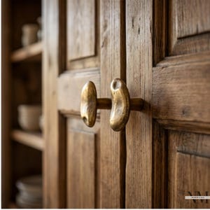 Conjunto de 2 puxadores de latão maciço com textura orgânica para armários de cozinha modernos. imagem 11