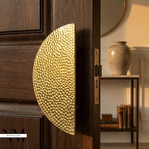 Manija de puerta de latón macizo hecha a mano, acabado dorado, círculo geométrico marroquí