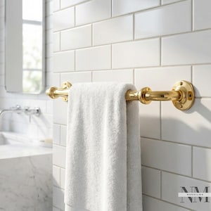 Vintage Solid Brass Towel Rod, Classic Turned Design Bathroom Bar