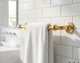 Portasciugamani vintage in ottone massiccio, barra da bagno dal design classico tornito