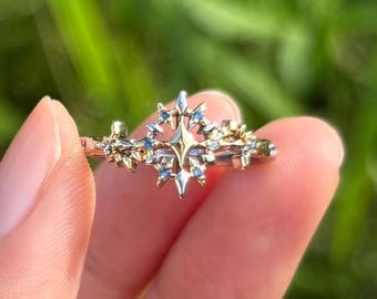 Star Rail Phainon Adjustable Ring - Starburst Sapphire Two-Tone Metal Design for Fandom Wear