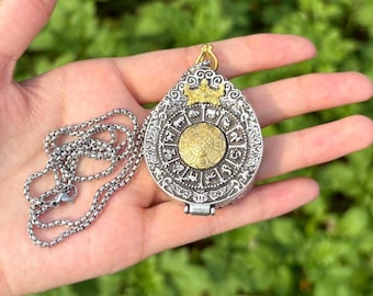Ancient Nine Palaces Bagua Pendant, Openable Locket Necklace for Good Luck, Protective Amulet Jewelry, Tibetan Amulet Necklace