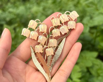 Lily of the Valley Brooch, Vintage Gold Floral Pin, Botanical Jewelry, Flower Gift