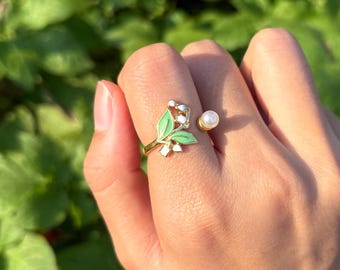 Adjustable Floral Ring, Lily of the Valley Jewelry