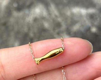 Teenie Gold Fish Necklace, Dainty Choker Necklace, Layering Necklace, Unique Fish Gift
