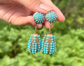 Vintage Deco Earrings, Unique Art Deco Earrings, Blue Hot Air Balloon Earrings
