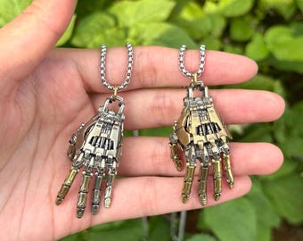 Cyberpunk Robot Hand Pendant, Articulated Fidget Pendant, ADHD Jewelry, Gold and Silver