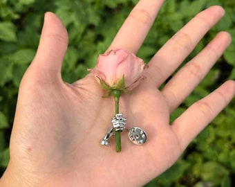 Hand Holding Flower Brooch, Floral Boutonniere