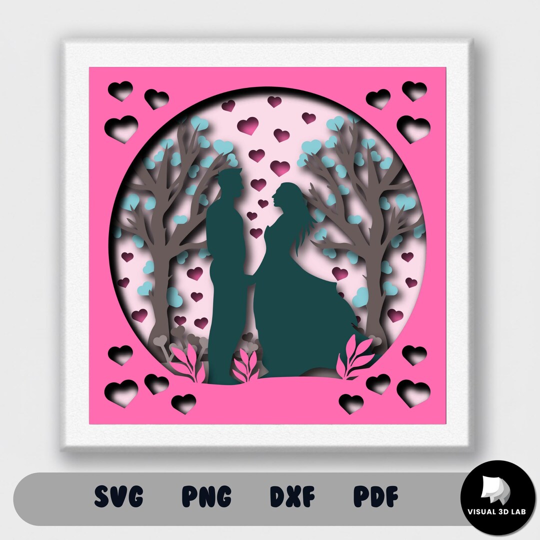 Wedding Couple 3D Shadow Box SVG, Romantic Love Papercut Light Box ...
