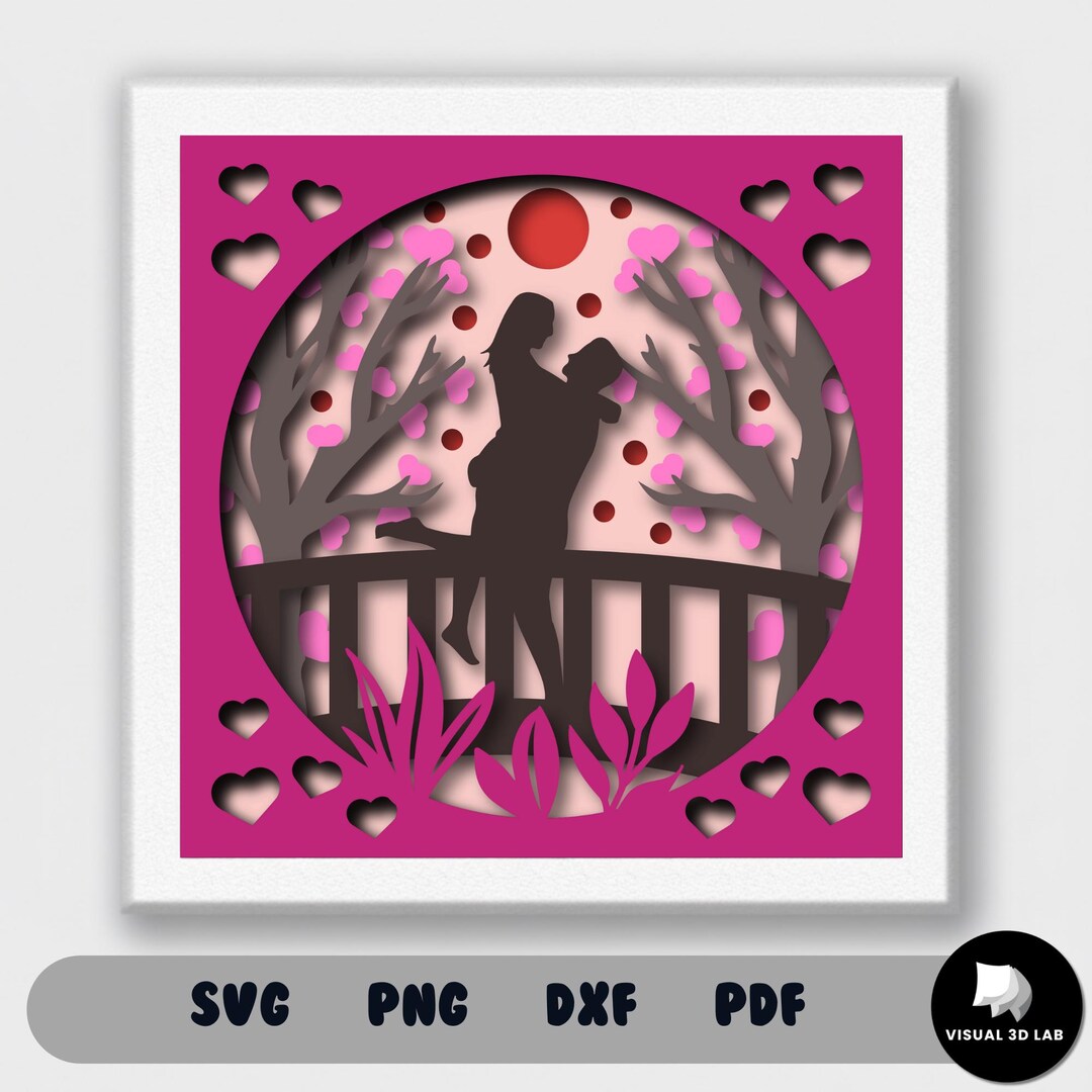 Wedding Couple 3D Shadow Box SVG, Romantic Love Papercut Light Box ...