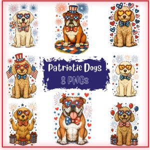 Paquete de perro patriótico (PPT), perro del 4 de julio (PPT), ilustración digital de perro de EE. UU., perro con lazo de estrellas y rayas (sublimación), mamá de perro (PPT).
