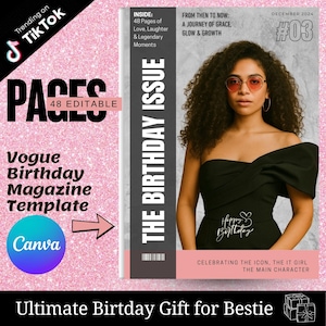 48 Page Editable Birthday Magazine Template for Canva | Vogue DIY Birthday Magazine - Customizable Birthday Gift | Personalized Magazine