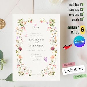 Wildflower Wedding Invitation Template: Printable Boho Floral Suite (Digital Download)