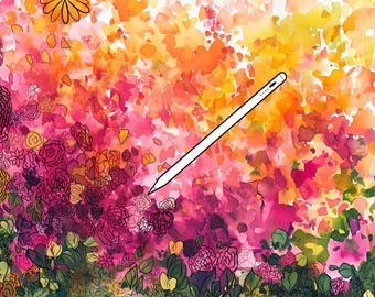 Reverse Coloring Book Flowers, Floral Watercolor Pages, Printable Relaxing Art Activity, Digital Download