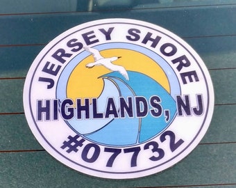 Custom Jersey Shore Town UV Vinyl Decal, Seagull & Wave