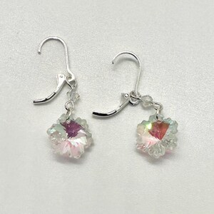 Snowflake Crystal Dangle Sterling Silver or Gold Plated Lever back Earrings