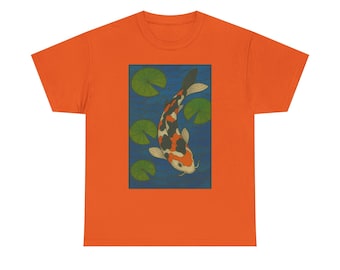 Koi Fish Tee - Unisex Heavy Cotton Shirt, Nature Lover Gift, Artistic Apparel, Summer Style, Eco-Friendly Wear