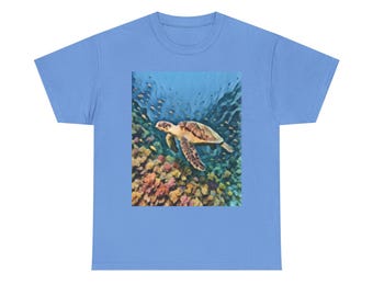 Ocean Life Unisex Heavy Cotton Tee, Sea Turtle Shirt, Marine Conservation Gift, Beachwear, Summer Wardrobe Essential