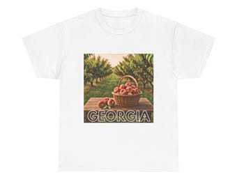 Georgia Peach Unisex Heavy Cotton Tee, Pastoral Summer Shirt, Gift for Peach Lovers, Casual Outfit, Farmhouse Style