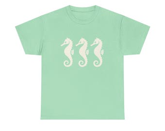 Stylish Seahorse Unisex Heavy Cotton Tee, Beachwear, Gifts for Ocean Lovers, Summer Apparel, Casual T-Shirt