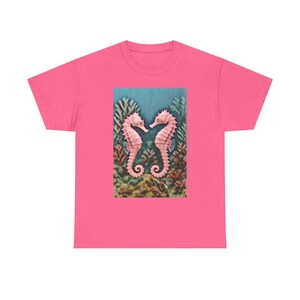 Seahorse Love Unisex Heavy Cotton Tee, Casual Summer Shirt, Ocean Theme Apparel, Gift for Beach Lovers, Nautical T-Shirt