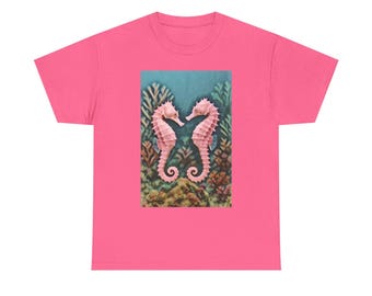 Seahorse Love Unisex Heavy Cotton Tee, Casual Summer Shirt, Ocean Theme Apparel, Gift for Beach Lovers, Nautical T-Shirt