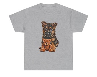Cute Puppy Illustration Unisex Heavy Cotton Tee, Animal Lover Gift, Pet Owner Apparel, Birthday, Casual Wear, Dog Theme Shirt