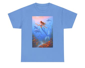 Mermaid Adventure Tee - Unisex Heavy Cotton Tee, Beach Lover's Gift, Ocean Theme Shirt, Summer Apparel, Underwater Art T-Shirt