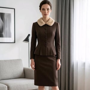 Rare 1940s Frederick & Nelson Brown Wool Suit with Mink Fur Collar | Sculpted Waist Couture-Inspired Set | Museum Worthy Vintage