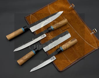 Coffret de chef, ensemble de couteaux de chef japonais faits main avec étui, ensemble de couteaux de cuisine, couteaux de cuisine forgés sur mesure, cadeaux personnalisés, cadeaux d'anniversaire
