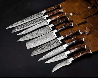 Chef Set, Handmade Damascus Steel Chef Knife Set - 9 Pcs Professional Kitchen Knives Set, Chef Knife Set, Chef Knives, Best Christmas Gifts