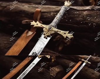 Espada de caballero hecha a mano, espada de Damasco, espada medieval, espada vikinga, espada sagrada de los templarios, el mejor regalo de cumpleaños o de Navidad.