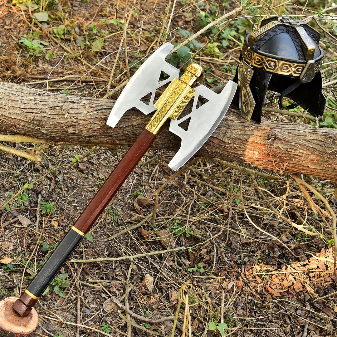 Handcrafted Gimli Battle Axe & Helmet Set: Ash Wood Handle, Dwarven ...