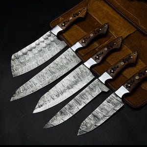 Chef Set, Handmade Damascus Steel Chef Knife Set, Hand Forged Kitchen Knife Set, Kitchen Use Set, Damascus Set, Christmas Gifts, Best Gifts