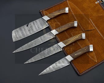 Ensemble de couteaux de chef en acier de Damas faits main, couteaux de cuisine forgés, ensemble de couteaux de cuisine, personnalisé, cadeau d'anniversaire pour mari, ensemble de couteaux pour barbecue