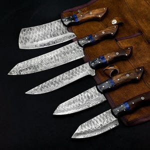Chef Set, Handmade Damascus Steel Chef Knife Set, Hand Forged Kitchen Knife Set, Kitchen Use Set, Damascus Set, Christmas Gifts, Best Gifts