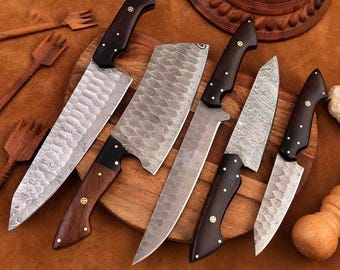 Chef Set, Handmade Damascus Steel Chef Knife Set, Hand Forged Kitchen Knife Set, Kitchen Use Set, Damascus Set, Christmas Gifts, Best Gifts