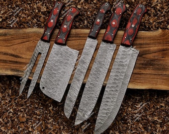 Chef Set, Handmade Damascus Chef Set Of 5 PCS, Kitchen Knife Set, Handmade Chef Knives, Kitchen Knife Set, Anniversary Gifts, Christmas Gift