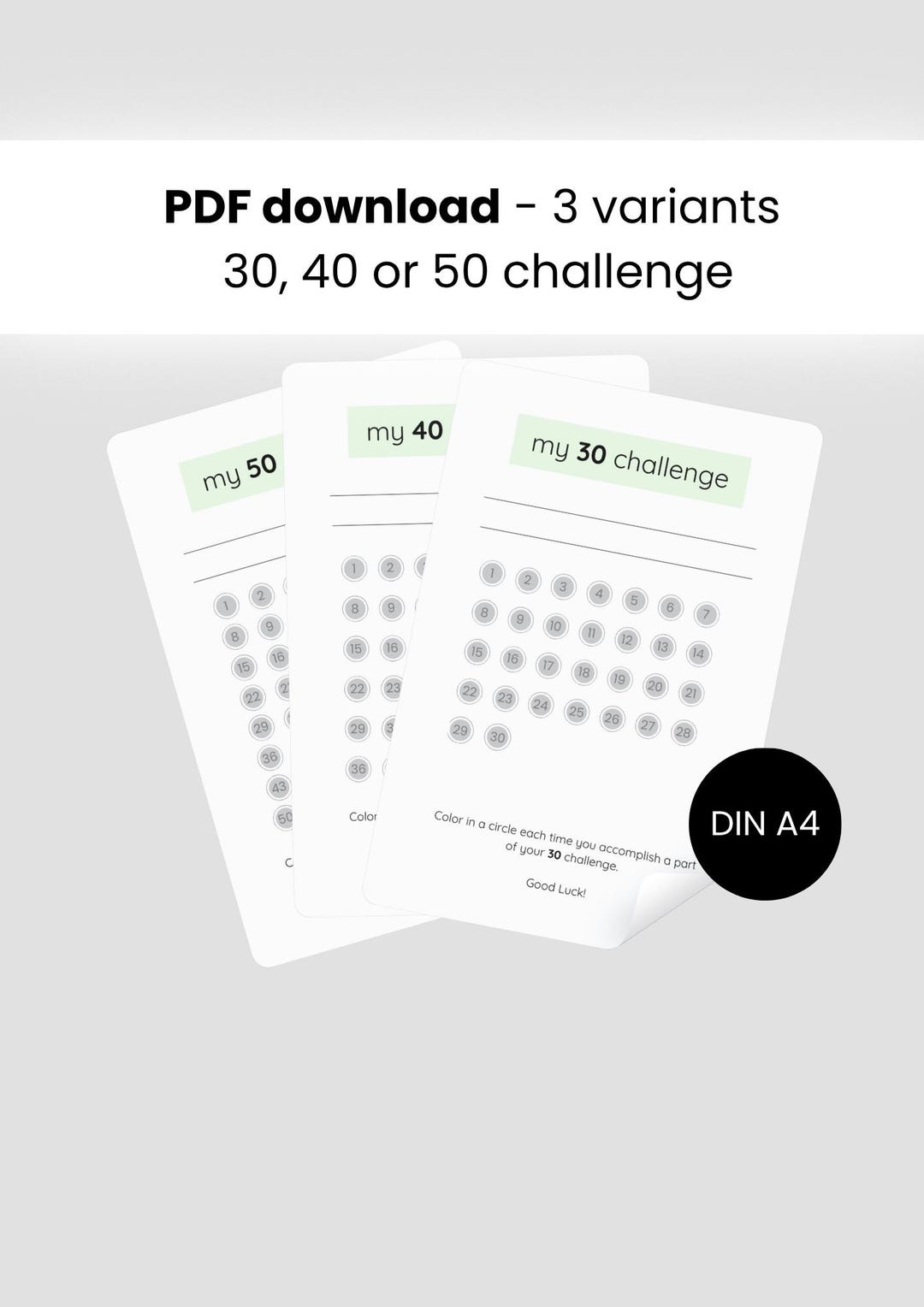 Challenge Tracker | PDF A4 Download | Ready to Print | My 30/40/50 ...