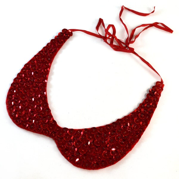 Red Peter Pan Collar Necklace Sequin Accessory