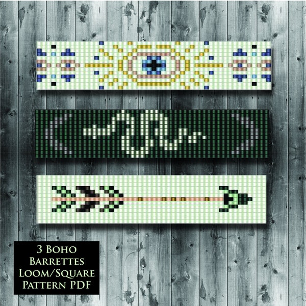 Loom Beading Pattern 3 Boho Barrette Designs Collection - Snake, Evil Eye, Tribal  Arrow Hair Clips PDF File Loom or Square Stitch Delica